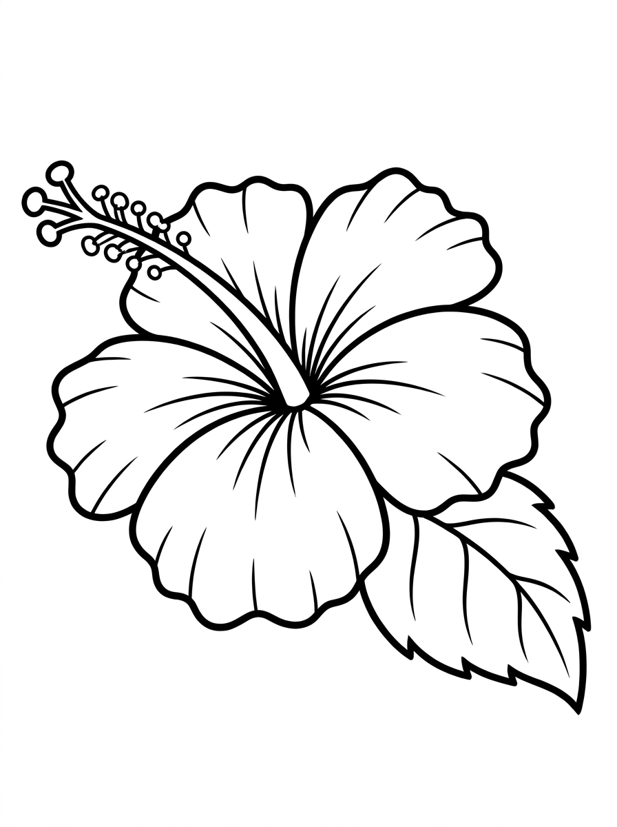 Tropical hibiscus flower coloring page with open petals