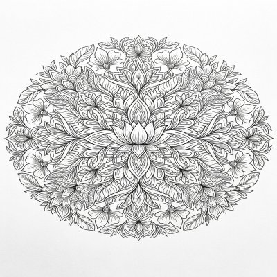 Circular floral mandala coloring page pattern