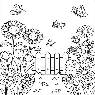 Flower Garden Scene Coloring Page