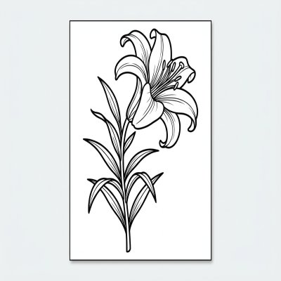 Lily flower coloring page with curved petals detail