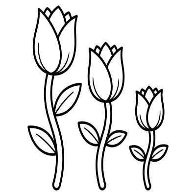Row of tulip flowers coloring page for spring theme
